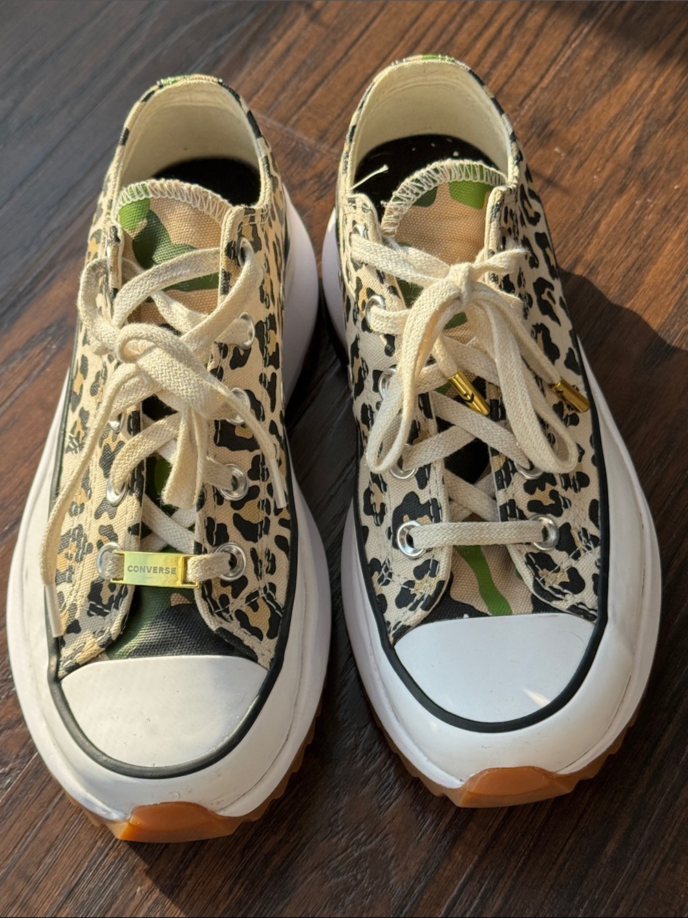 Converse Women's Leopard Print Low Top Sneakers with Green Camo Accents